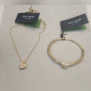 NWT Kate Spade Double Knot Gold Pave Necklace & Hinged Bangle Set